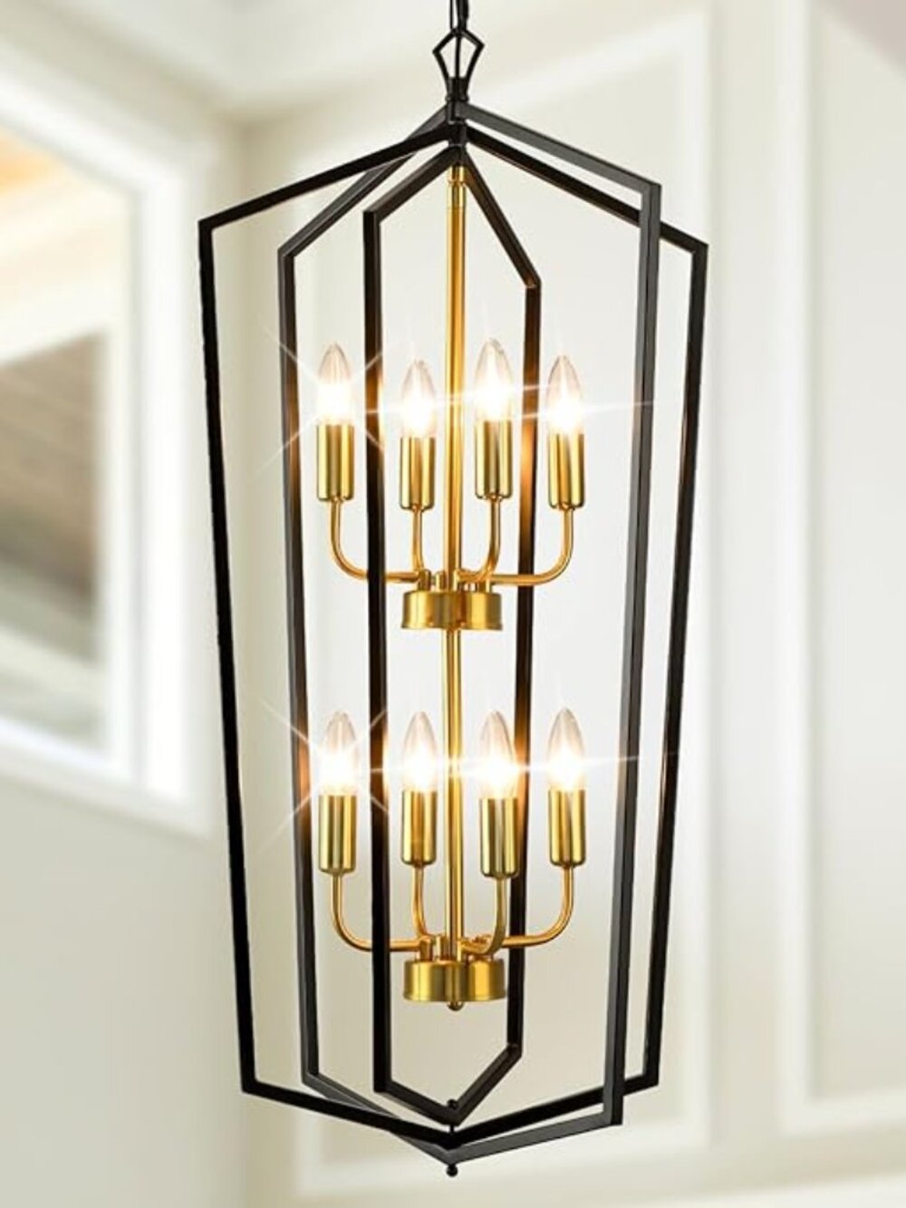 WJShome 8-Light Lantern Tiered Pendant Light Fixtures, Black